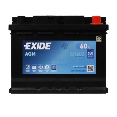 Автомобільний акумулятор Exide 60Ah 680A Start-Stop AGM EK600