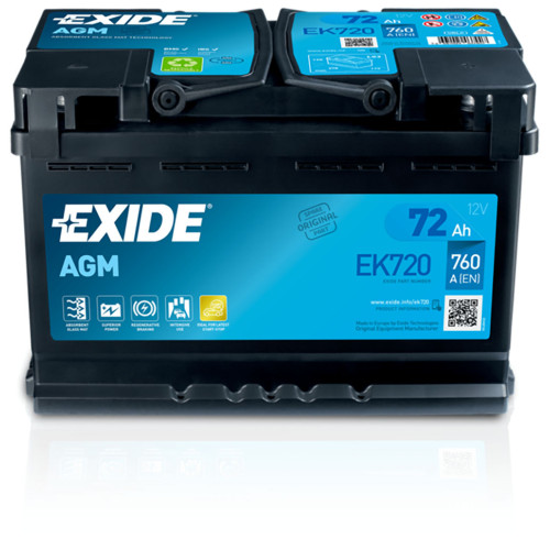 Автомобільний акумулятор EXIDE Start-Stop AGM 72Аh 760A R+ (правий +) EK720 Автомобільний акумулятор EXIDE Start-Stop AGM 72Аh 760A R+ (правий +) EK720