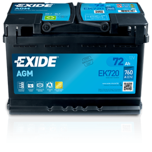 Автомобільний акумулятор EXIDE Start-Stop AGM 72Аh 760A R+ (правий +) EK720