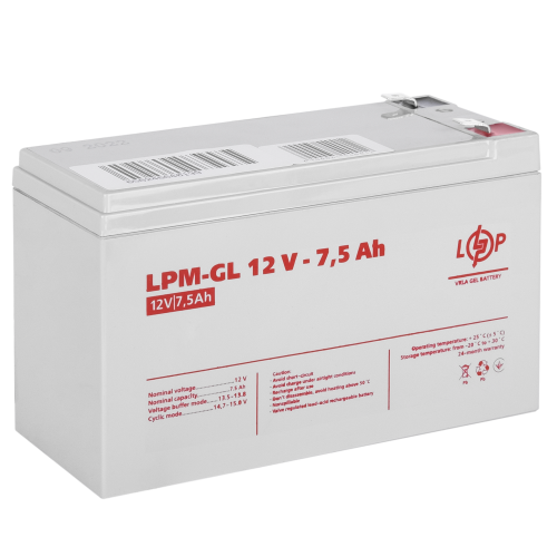 Акумулятор гелевий LPM-GL 12V - 7.5 Ah