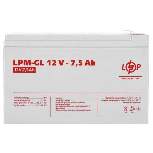 Акумулятор гелевий LPM-GL 12V - 7.5 Ah