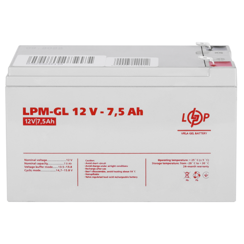 Акумулятор гелевий LPM-GL 12V - 7.5 Ah