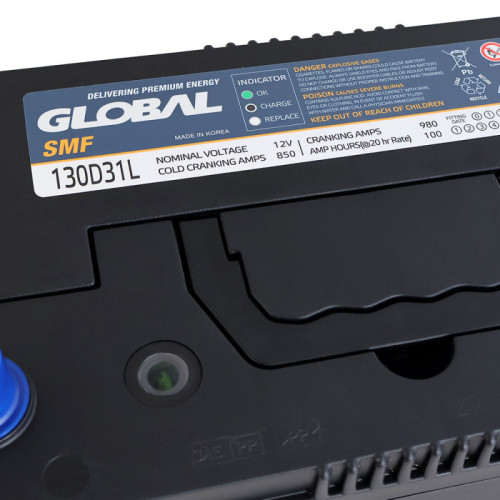 Автомобільний акумулятор GLOBAL Asia SMF 100Ah, 850A, R+ (SMF 130D31L) (D31), н.к. (Корея ROCKET) Автомобільний акумулятор GLOBAL Asia SMF 100Ah, 850A, R+ (SMF 130D31L) (D31), н.к. (Корея ROCKET)