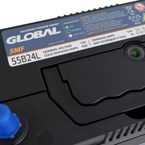 Автомобільний акумулятор GLOBAL Asia SMF 45Ah, 430A, R+ (SMF 55B24L) (B24) т.к., н.к. Автомобільний акумулятор GLOBAL Asia SMF 45Ah, 430A, R+ (SMF 55B24L) (B24) т.к., н.к.