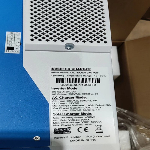 Гібридний інвертор Anenji ANJ-4000-24V, 24 В, 4000 Вт (безперебійник, UPS, ДБЖ) Гібридний інвертор Anenji ANJ-4000-24V, 24 В, 4000 Вт (безперебійник, UPS, ДБЖ)