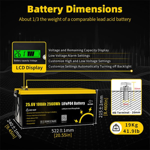 Акумулятор GoKwt LiFePO4 25,6V/100AH (2560W*h), з дисплеєм (літій-залізо-фосфатний акумулятор для ДБЖ (UPS)) Акумулятор GoKwt LiFePO4 25,6V/100AH (2560W*h), з дисплеєм (літій-залізо-фосфатний акумулятор для ДБЖ (UPS))