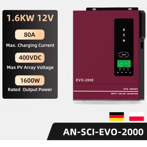 Гібридний інвертор Anern AN-SCI-EVO-2000, 12 В, 1600 Вт (безперебійник, UPS, ДБЖ) Гібридний інвертор Anern AN-SCI-EVO-2000, 12 В, 1600 Вт (безперебійник, UPS, ДБЖ)