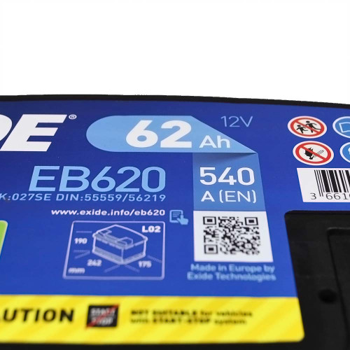 Автомобільний акумулятор EXIDE Excell 62Аh 540Ah R+ (правий +) EB620