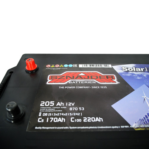 Промисловий акумулятор SZNAJDER AGM SOLAR 12V 205Ah (D6) L+ (лівий +) (870 53)