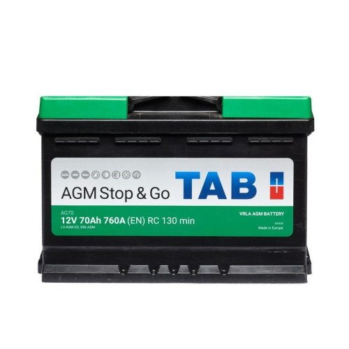 Авто акумулятор TAB AGM 70Ah 760A R+ (правий +)