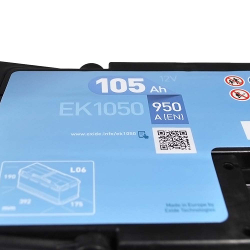 Автомобільний акумулятор EXIDE Start-Stop AGM 105Аh 950A R+ (правий +) EK1050