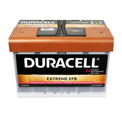 Автомобільний акумулятор DURACELL Extreme EFB (L3) 75Ah 700A R+ (правий +)