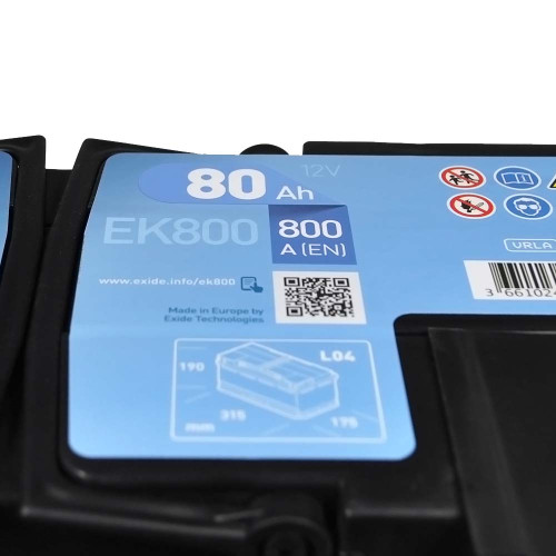 Автомобільний акумулятор EXIDE Start-Stop AGM 80Аh 800A R+ (правий +) EK800