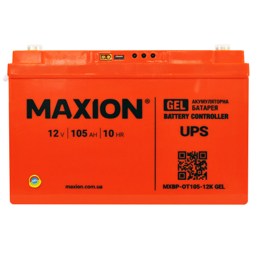 Акумулятор гелевий 12V 105Ah MAXION BP OT 105 - 12 GEL з контролером для інверторів та ДЖБ