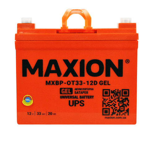 Акумулятор гелевий 12V 33Ah MAXION BP OT 33 - 12D GEL (правий+) для  TESLA S, інверторів та ДЖБ (DCS-33UNCR)