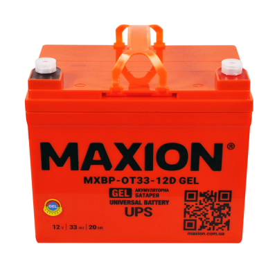 Акумулятор гелевий 12V 33Ah MAXION BP OT 33 - 12D GEL (правий+) для  TESLA S, інверторів та ДЖБ (DCS-33UNCR)