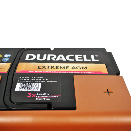Автомобільний акумулятор DURACELL Extreme AGM (L2) 60Ah 640A R+ (правий +)