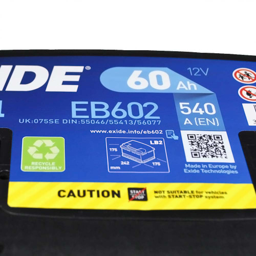 Автомобільний акумулятор EXIDE Excell 60Аh 540Ah R+ (правий +) EB602