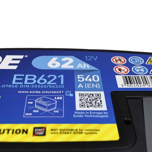 Автомобільний акумулятор EXIDE Excell 62Аh 540Ah L+ (лівий +) EB621