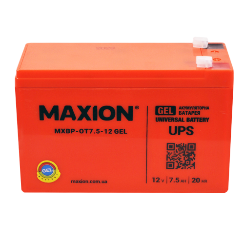 Акумулятор гелевий 12V 7,5Ah MAXION BP OT 7,5 - 12C GEL (лівий+) для електрооприскувачів та ДБЖ