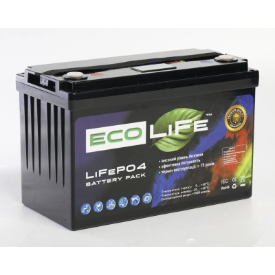 Аккумулятор EcoLiFe LiFePO4 12V/110AH (1400W*h), Smart BMS, Bluetooth APP (литий-железо-фосфатный аккумулятор для ИБП (UPS))