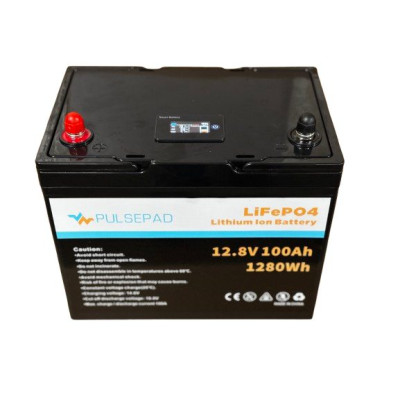 Аккумулятор Pulsepad LiFePO4 12V/100AH (1280W*h) Smart BMS, Bluetooth (260х190х215), для дома, котла, солнечных батарей)
