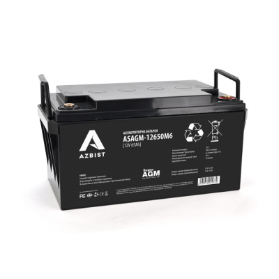Акумулятор AGM 12V 65Ah Azbist ASAGM-12650M6  для інверторів та ДЖБ