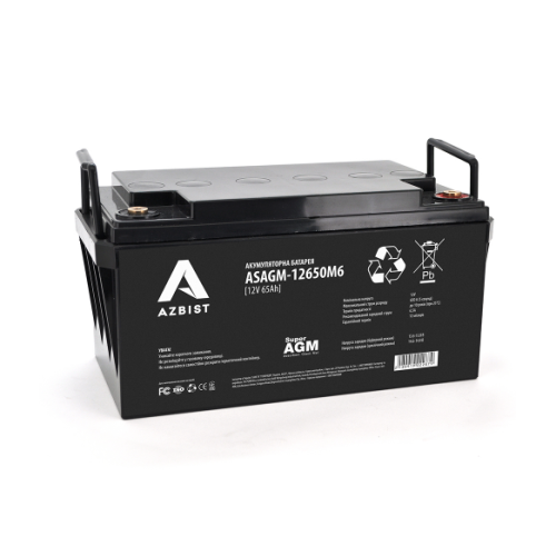 Акумулятор AGM 12V 65Ah Azbist ASAGM-12650M6  для інверторів та ДЖБ