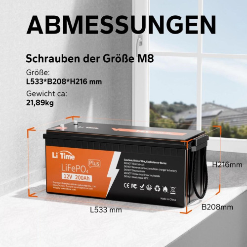 Акумулятор LiTime LiFePO4 12V/200AH (2560W*h) (літій-залізо-фосфатний акумулятор для ДБЖ (UPS))