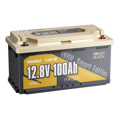 Аккумулятор Power Queen LiFePO4 12V/100AH RV190 (1280W*h), (Smart BMS, Bluetooth, Low Temp)