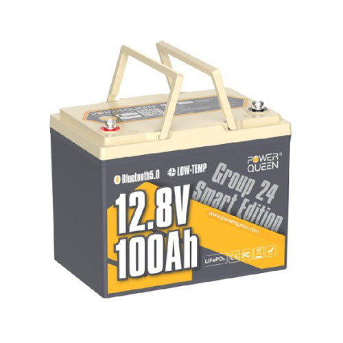 Акумулятор Power Queen LiFePO4 12V/100AH Group 24 (1280W*h), (Smart BMS, Bluetooth, Low Temp, 260х170х200мм) Акумулятор Power Queen LiFePO4 12V/100AH Group 24 (1280W*h), (Smart BMS, Bluetooth, Low Temp, 260х170х200мм)