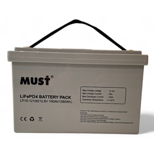 Акумулятор MUST LiFePO4 12V/100AH (1280W*h) Smart BMS, Bluetooth, (LP15-12100)