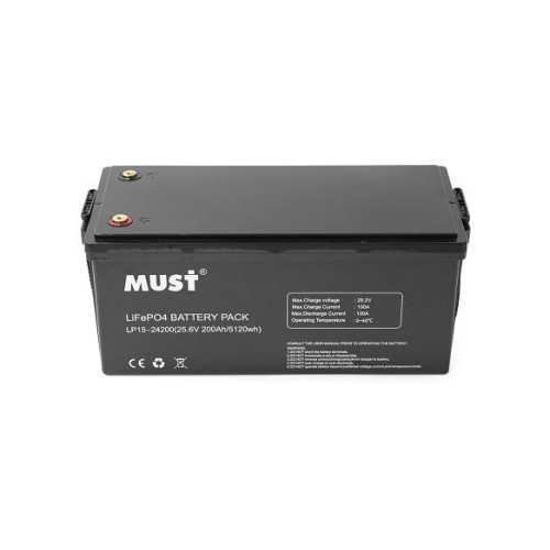 Акумулятор Must LP15-24200, LiFePO4, 25.6V 200AH, (5120 W*h) (літій-залізо-фосфатний акумулятор) Акумулятор Must LP15-24200, LiFePO4, 25.6V 200AH, (5120 W*h) (літій-залізо-фосфатний акумулятор)