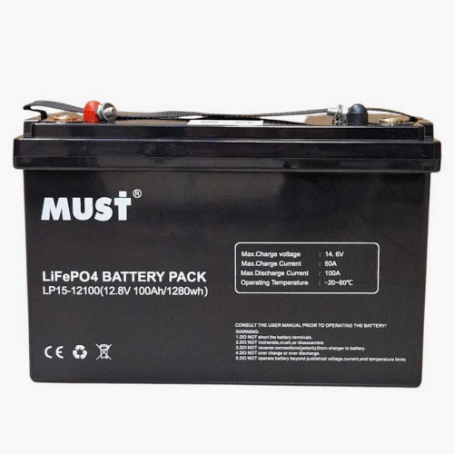Акумулятор MUST LiFePO4 12V/100AH (1280W*h) Smart BMS, Bluetooth (325х170х215 мм, для будинку, котла, сонячних батарей) Акумулятор MUST LiFePO4 12V/100AH (1280W*h) Smart BMS, Bluetooth (325х170х215 мм, для будинку, котла, сонячних батарей)